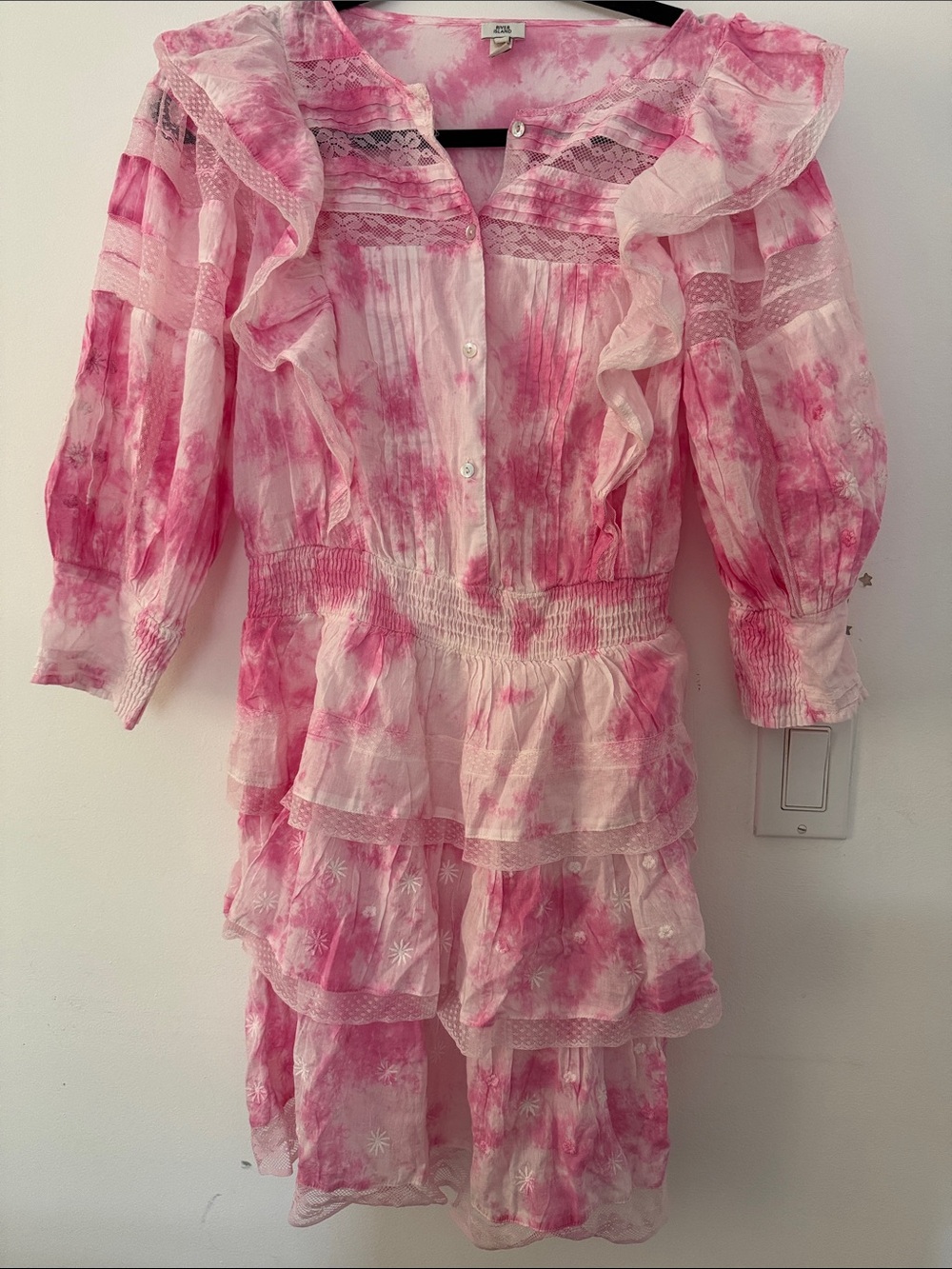 Pink Tie-Dye Ruffle Tiered Dress